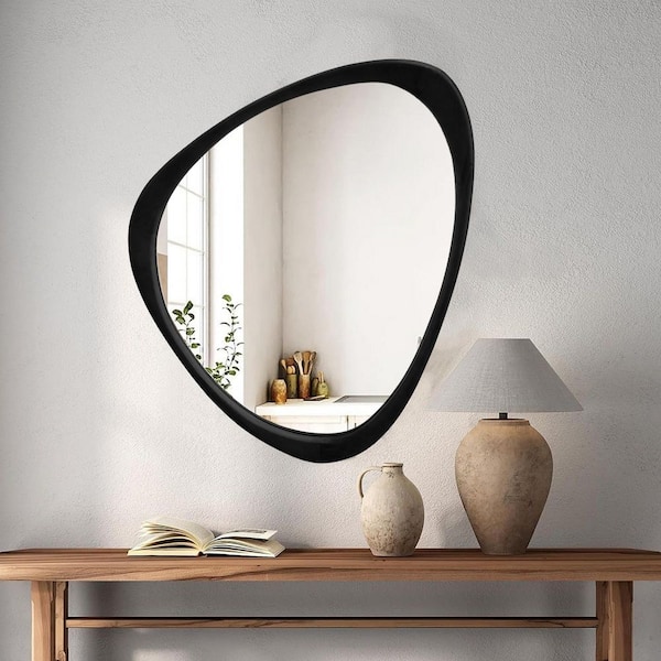 19 in. W x 24.1 in. H Irregular Black Natural Solid Wood Frame Decorative Mirror