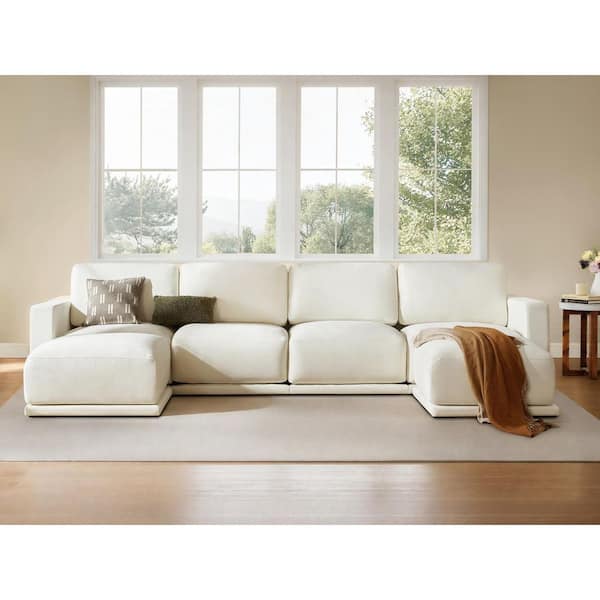 Juno 149.6 in. 6-Piece Fabric Upholstered Modular Sectional Sofa in Cream-6PCU with 2 Ottomans for Living Room