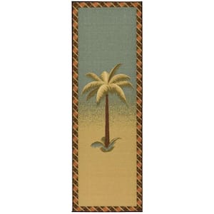 Sara Collection Non-Slip Rubberback Tropical Palm Tree 2x5 Kitchen Runner Rug, 1 ft. 8 in. x 4 ft. 11 in., Beige/Teal