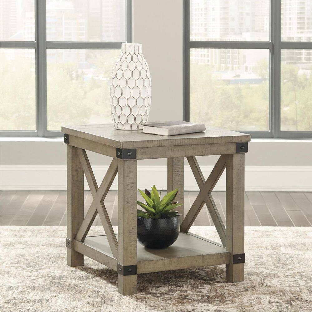 Aldwin 26 in. Gray Rectangle Wood End Table with Lower Shelf - thumbnail 9