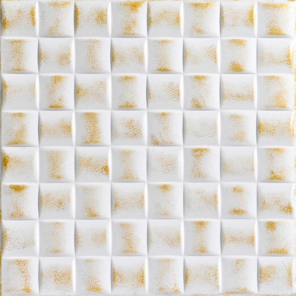 A La Maison Ceilings Cobblestone White Washed Gold 1.6 ft. x 1.6 ft. Decorative Foam Glue Up Ceiling Tile (21.6 sq. ft./case)