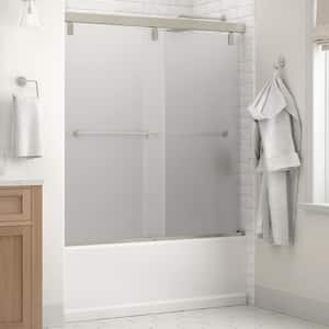 Mod 60 in. x 59-1/4 in. Frameless Soft-Close Sliding Bathtub Door in Nickel with 1/4 in. Tempered Frosted Glass