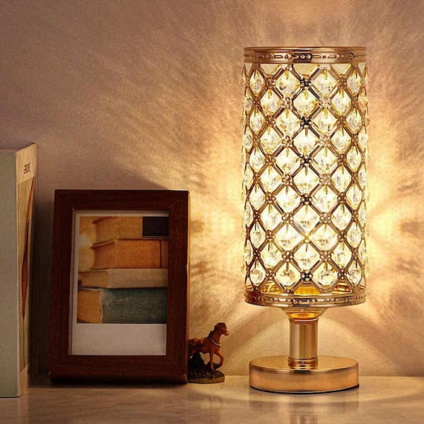 YANSUN 12.2 in. Gold Crystal Table Lamp with Turn ON/OFF Switch H