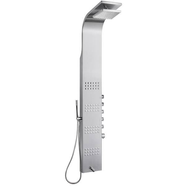 AKDY 65 in. 4-Jet Shower Panel System in Stainless Steel with Thermostatic Controls, Rainfall Shower Head and Handshower Wand