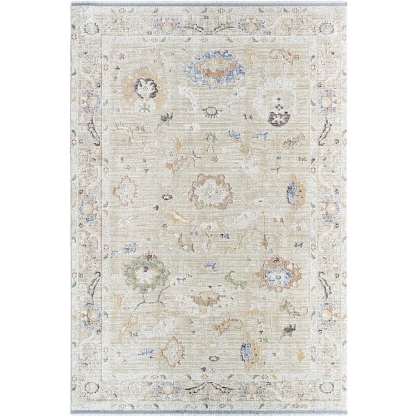Rivaldo Cream/Light Olive Oriental 9 ft. x 13 ft. Indoor Area Rug