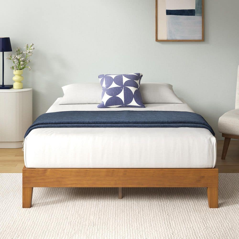 best price mattress Solid Brown Wood Frame 12 in. Full Platform