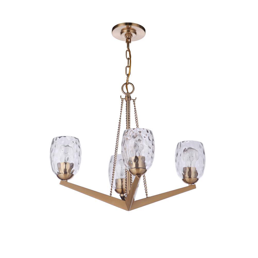 Satin Brass and Crystal 4-Light Chandelier with Water Glass Shades