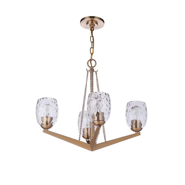 CRAFTMADE Guiding Star 4-Light Satin Brass Finish w/Water Glass Transitional Chandelier for Kitchen/Dining/Foyer No Bulb Included