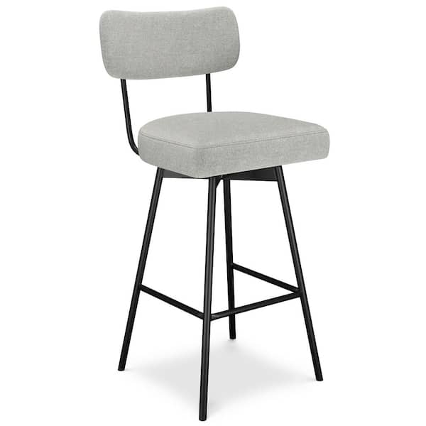 Simpli Home Giselle Contemporary Modern Swivel Bar Stool (Set of 2) in Light Grey Polyester Linen