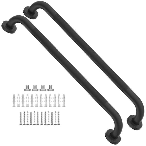 24 in. Stainless Steel ShowerGrab Bar Anti Slip Grip,1.25 in. Dia Wall Mount Safety Handrail Support in Black, 2-Pack