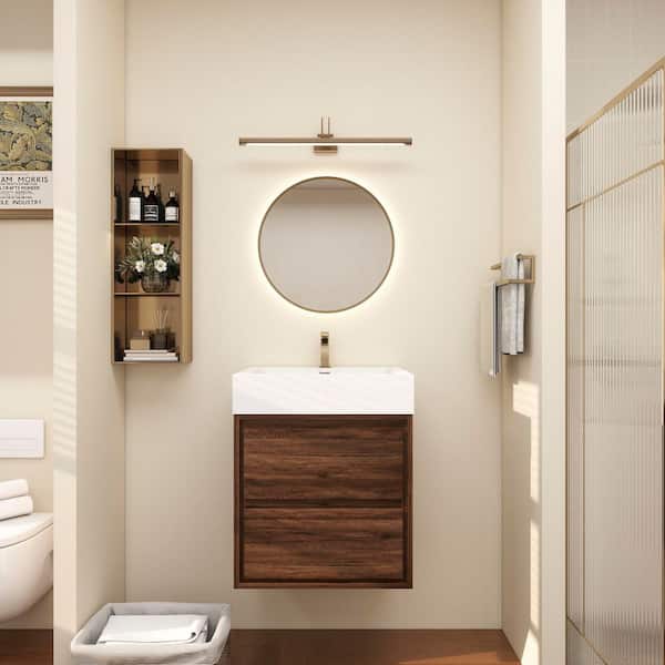 Saggie 24 in. W x 20 in. D x 28 in. H Single Sink Floating Bath Vanity in Rosewood with White Acrylic Top