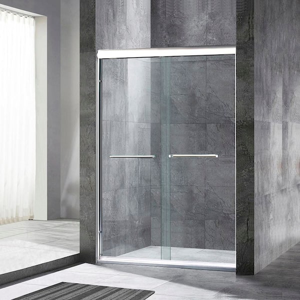 44-48 in. W x 72 in. H Double Sliding Semi Frameless Shower Door in Chrome Finish with 5/16 in. (8mm) Clear Glass
