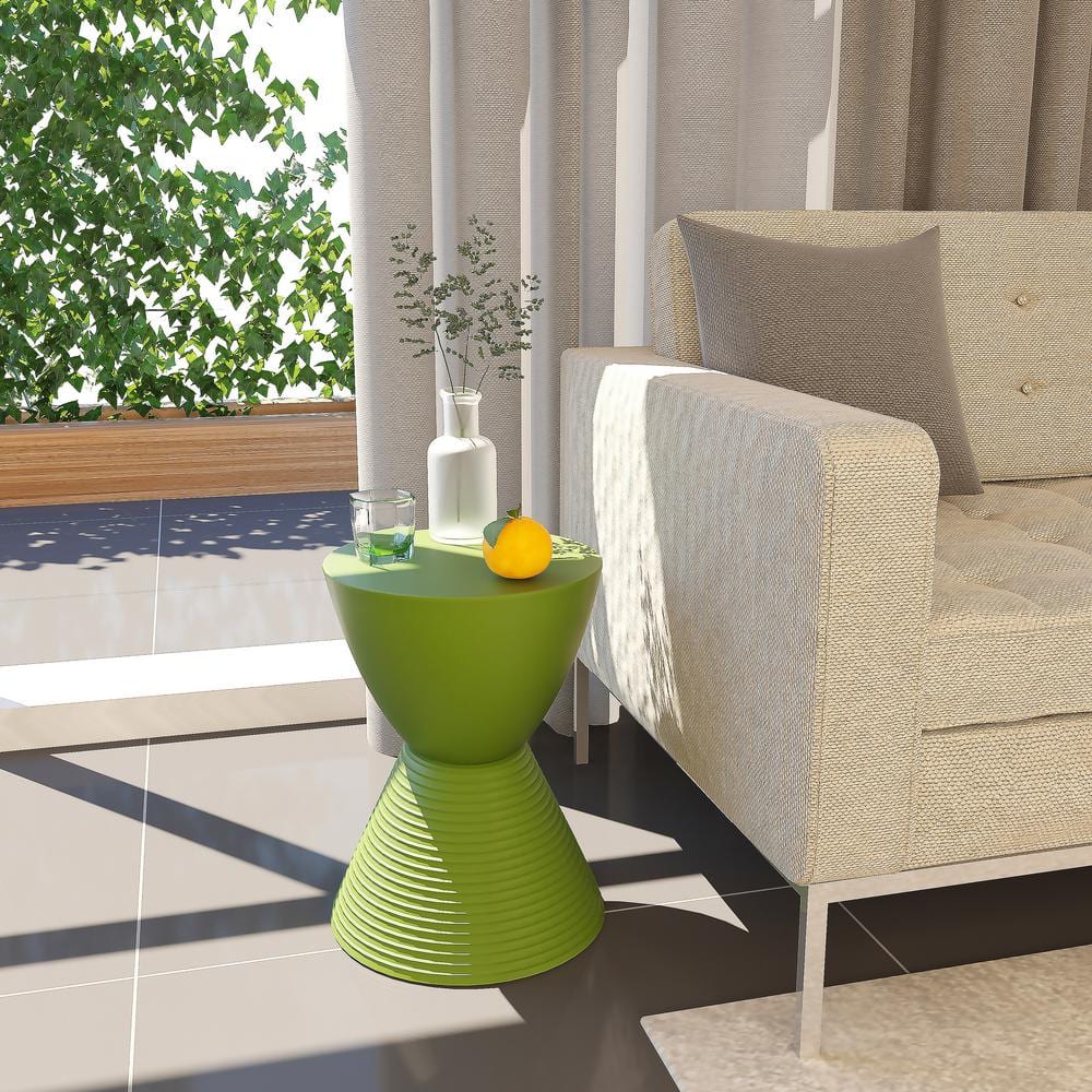 Modern Round Boyd Green Plastic Side Table with Ribbed Leg