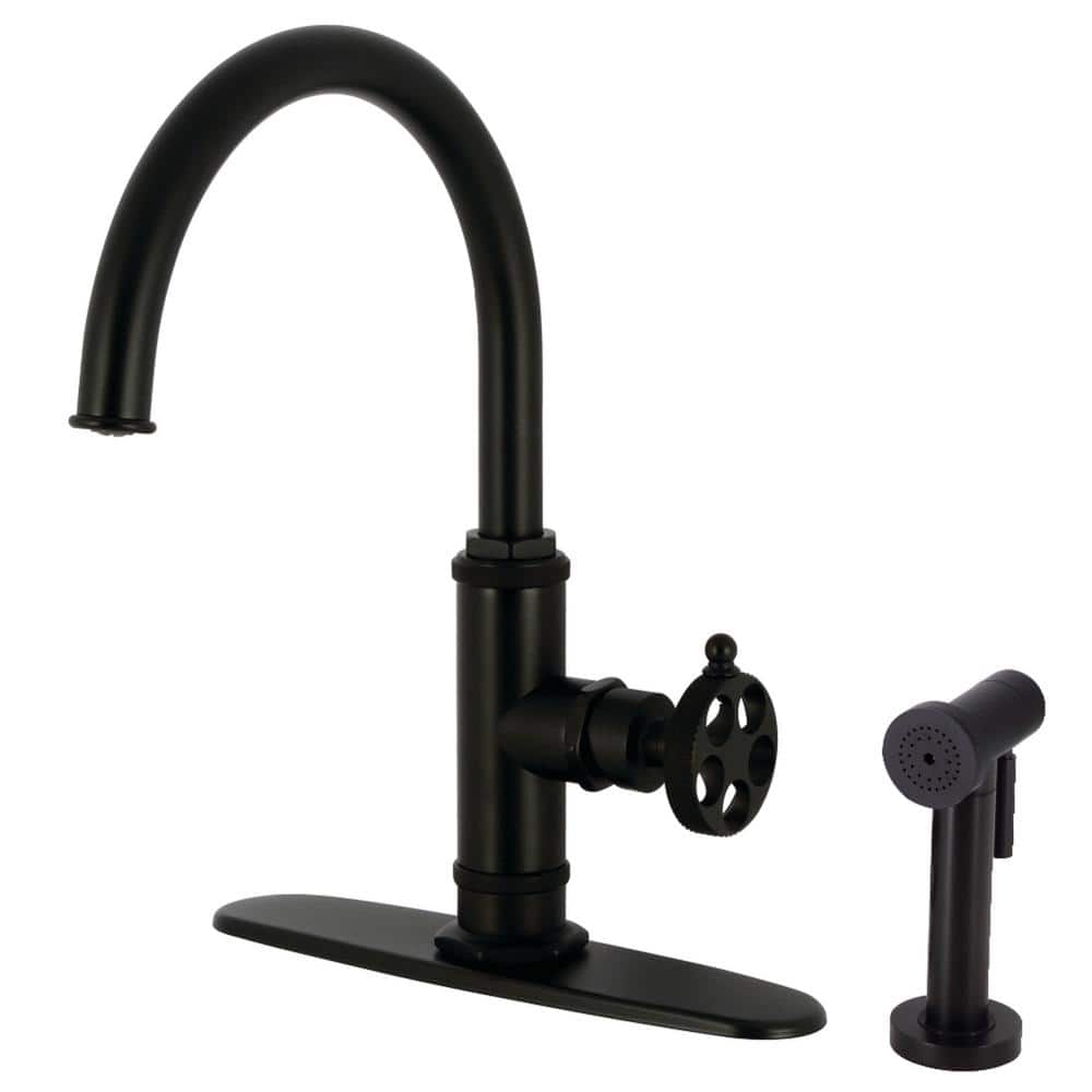 Webb Deck Mount Single Handle Standard Kitchen Faucet with Sprayer in Matte Black price history on PriceWatchPro