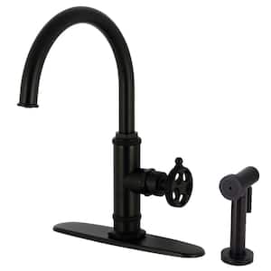 Webb Deck Mount Single Handle Standard Kitchen Faucet with Sprayer in Matte Black
