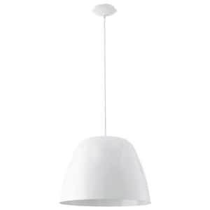Coretto 15.75 in. W x 59 in. H 1-Light Glossy White Pendant Light with Metal Bowl Shade
