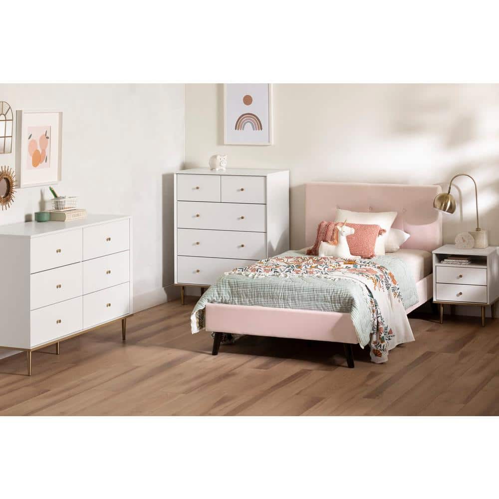Dylane Mid-Century Glam 2-Drawer Nightstand in Pure White