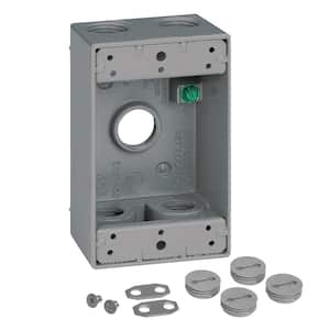 1-Gang Metal Weatherproof Electrical Outlet Box with (5) 1/2 inch Holes, Gray