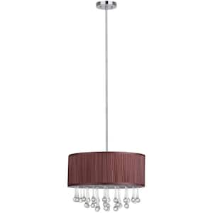 Nocturne 3-Light Chrome/Crystal Hanging Pendant Lighting with Brown Shade