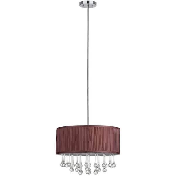 SAFAVIEH Nocturne 3-Light Chrome/Crystal Hanging Pendant Lighting with Brown Shade