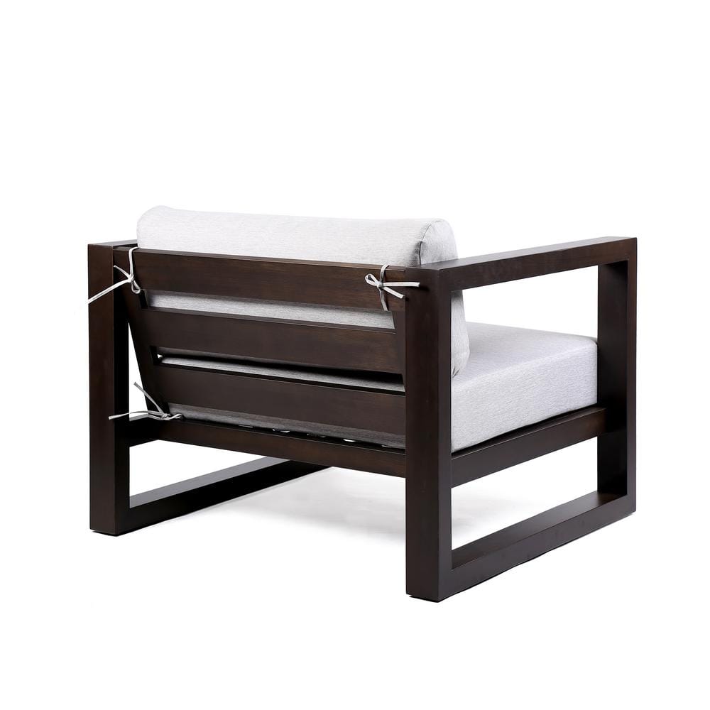 Paradise Dark Eucalyptus Wood Lounge Chair with Gray Cushions