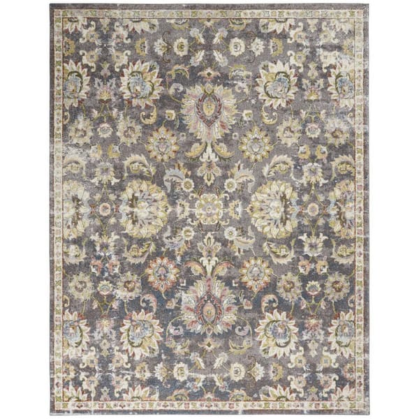 8 ft. x 10 ft. Blue Floral Washable Area Rug