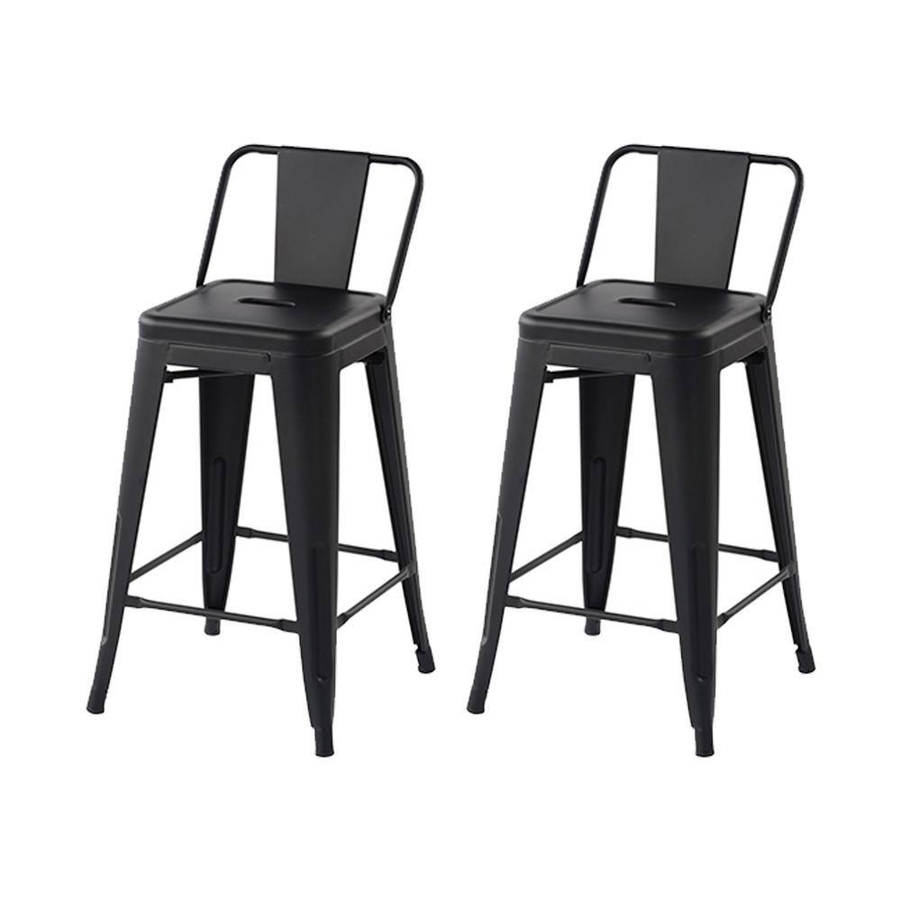 Homy Casa VUSTU 24 in. Kitchen Counter Height Black Metal Bar Stools