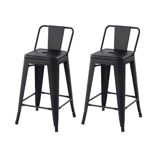Homy Casa VUSTU 24 in. Kitchen Counter Height Black Metal Bar Stools with square Seats and