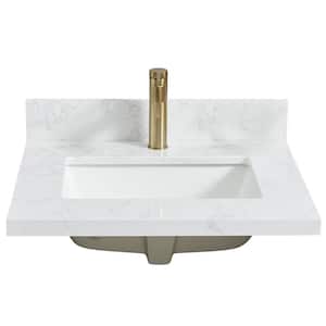 Malaga 25 in. W x 22 in. D Engineered Stone Composite White Rectangular Single Sink Vanity Top in Grain White