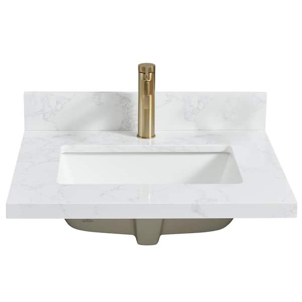 ROSWELL Malaga 25 in. W x 22 in. D Engineered Stone Composite White Rectangular Single Sink Vanity Top in Grain White