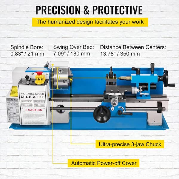 SKYSHALO 7 in. x 14 in. Metal Lathe 550-Watt Precision Bench Top