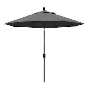 9 ft. Stone Black Aluminum Push Button Tilt Crank Lift Market Patio Umbrella in Charcoal Sunbrella