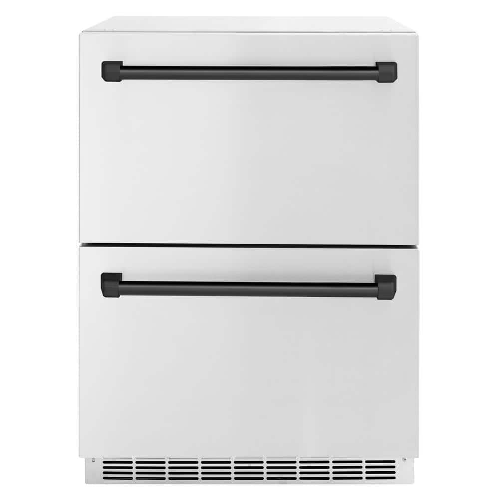 Touchstone 24 in. 4.6 cu. ft. Drawer Refrigerator with Stainless Steel Doors and Matte Black Handles