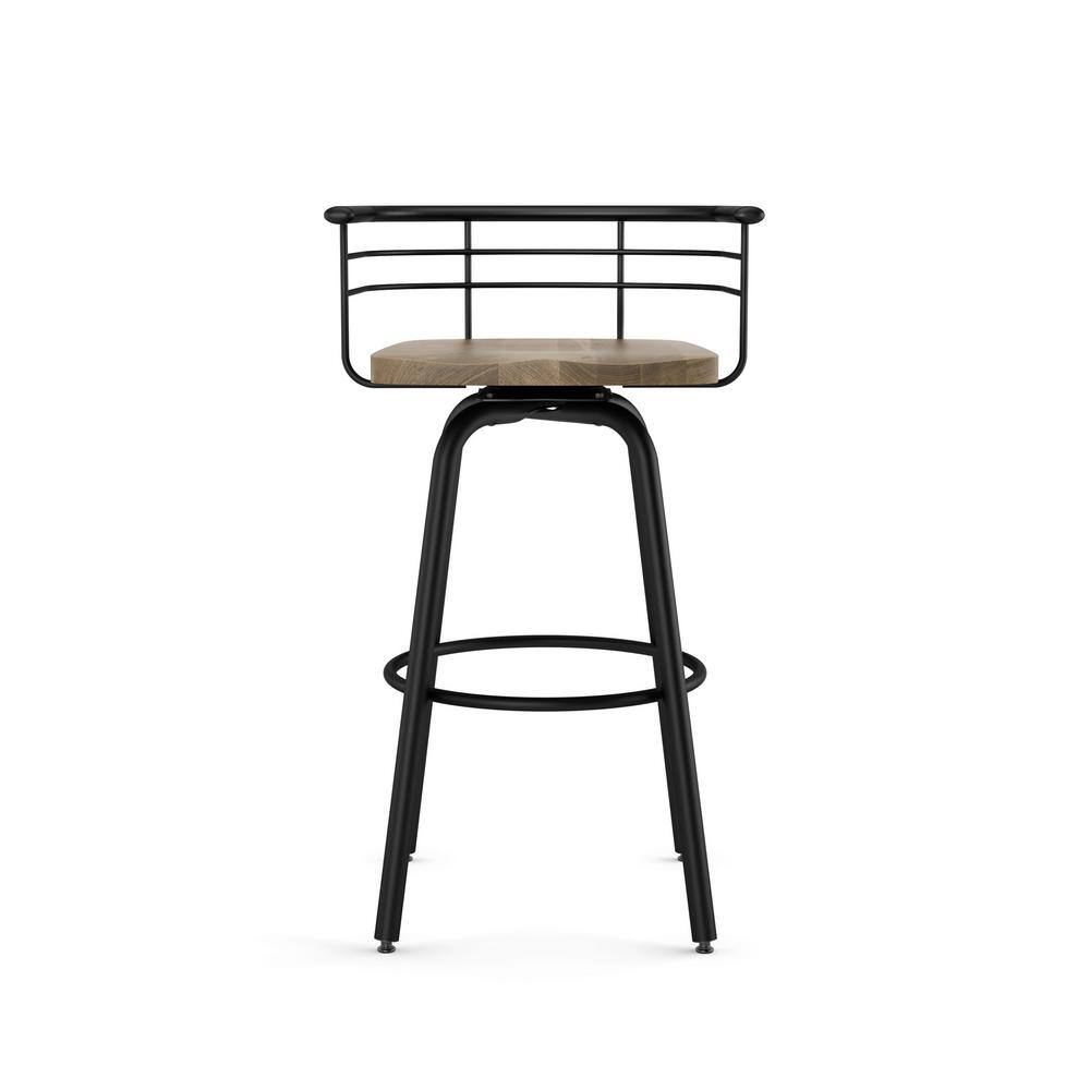 Beige Birch Wood & Black Metal Swivel Bar Stool, 36.25" Height