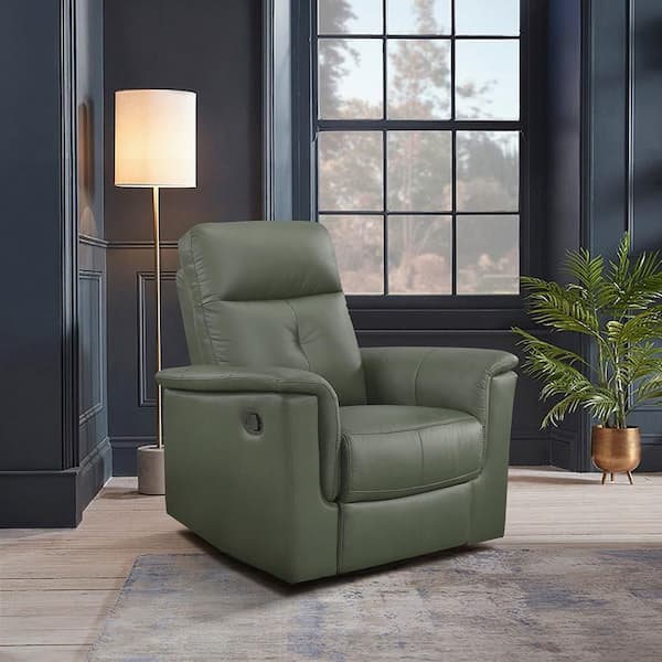 Ouray Green Leather Upholstery Manual Swivel Glider Recliner