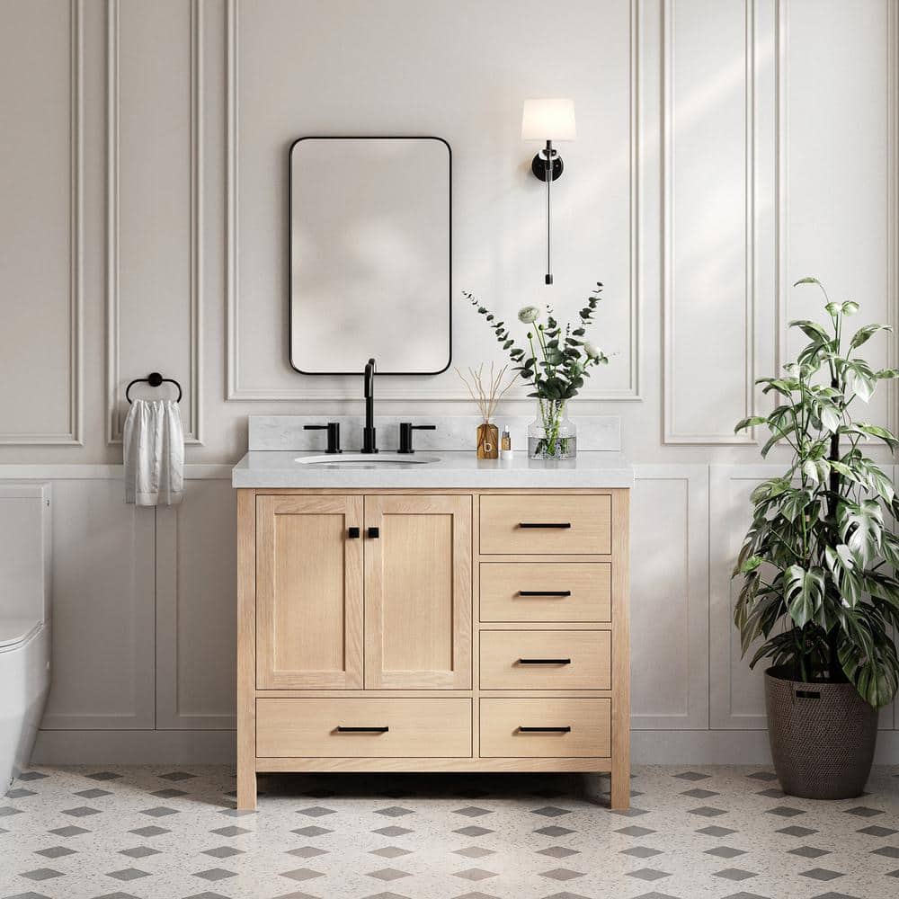 Cambridge 42'' Oak Freestanding Vanity with Carrara Marble Top