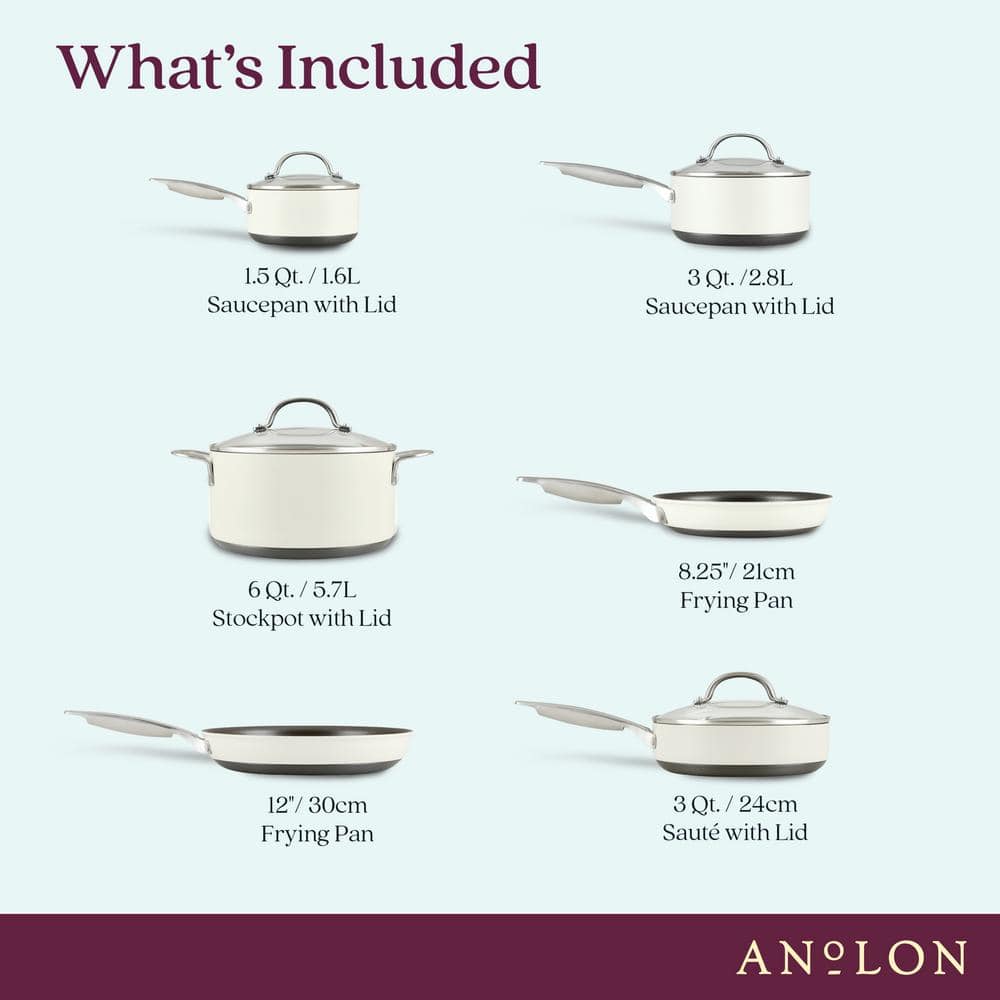 Cream Aluminum Nonstick 10-Piece Cookware Set with Glass Lids