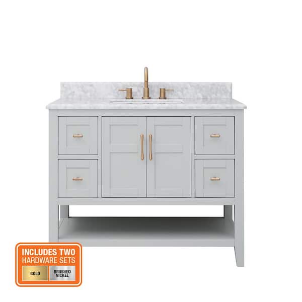 Sturgess 43 in. Single Sink Gray Bath Vanity with White Carrara Marble Top (Assembled)