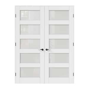 60 in. x 80 in. Universal Handed 5-Lite Frosted Glass White Solid Core MDF Double Prehung French Door with Assemble Jamb