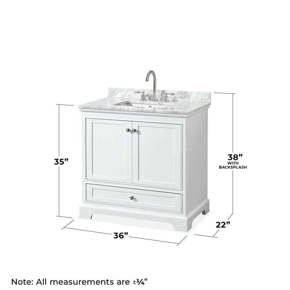 Deborah 36'' White Single Bathroom Vanity with Marble Top