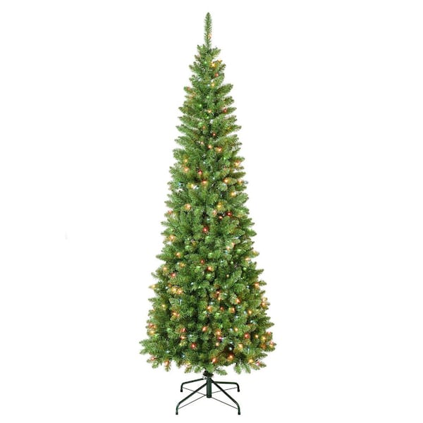 National Tree Company First Traditions 7.5 ft. Rowan Pencil Slim Artificial Christmas Tree with Multicolor Lights