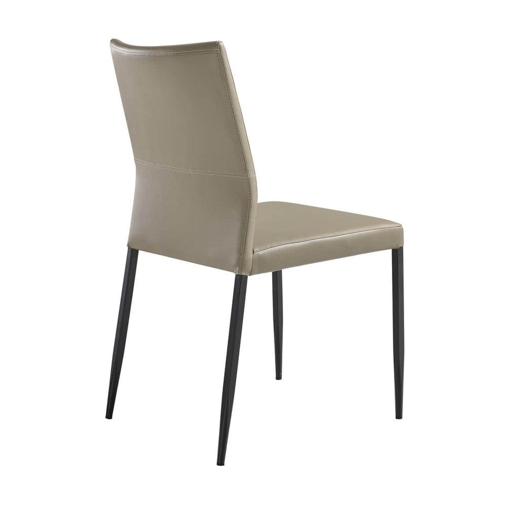 Brown Faux Leather Parsons Side Chair with Black Metal Legs