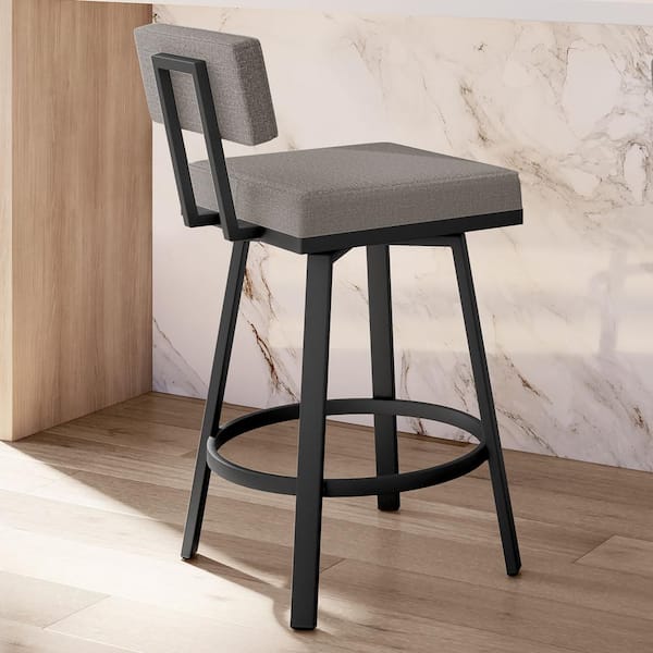 Amisco Staten 30 in. Silver Grey Polyester/Black Metal Bar Stool