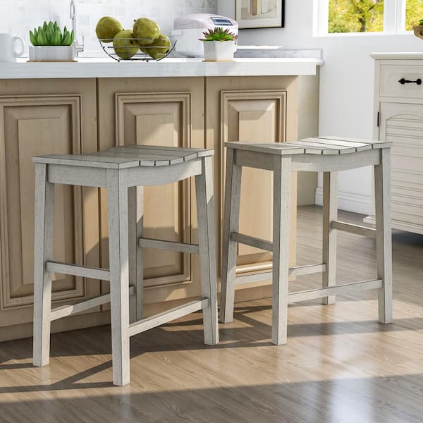 Furniture of America Whitcombe 24 in. Antique White Backless Wood Bar Stool (Set of 2)