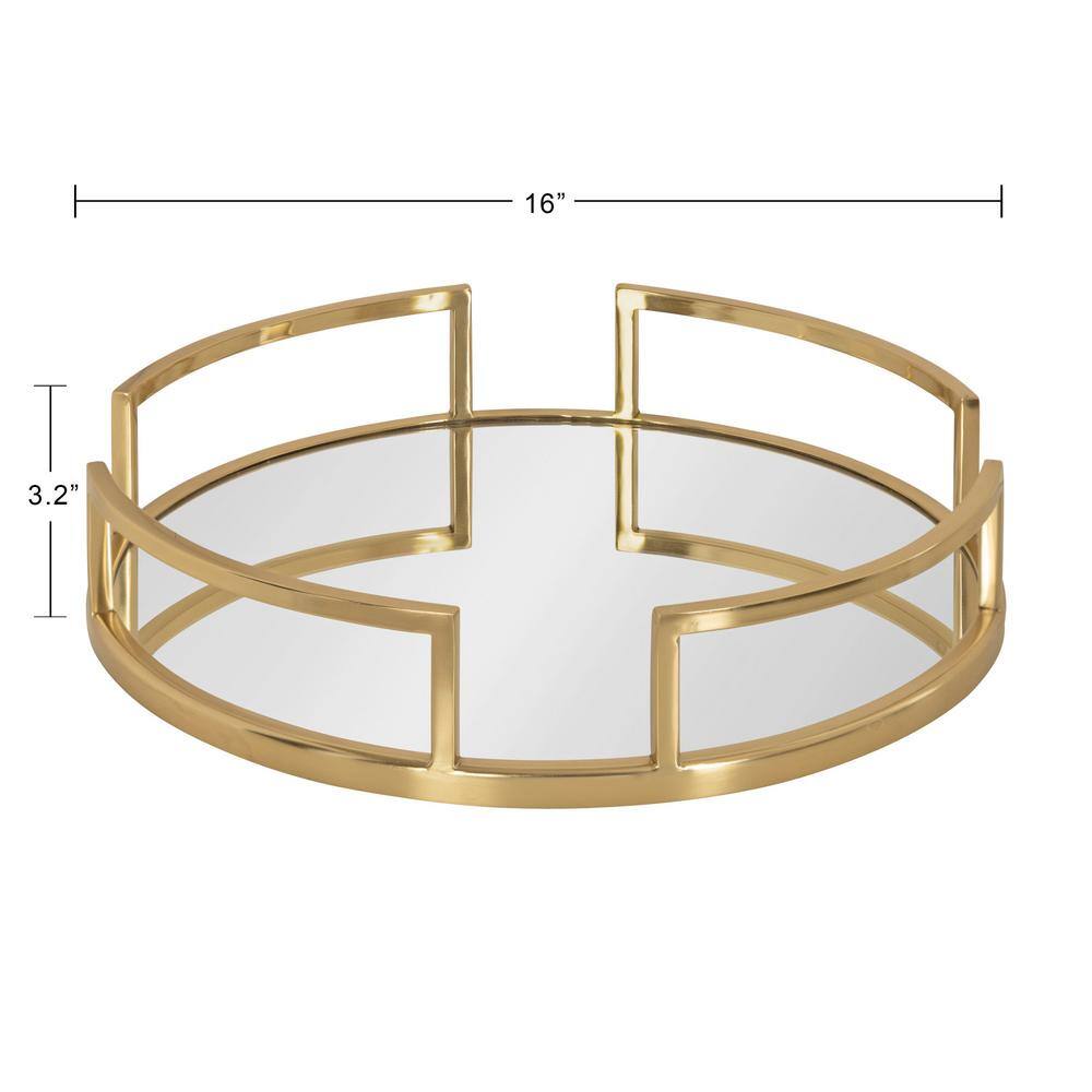 Gohana Gold Round Glass Mirrored Tray with Handles