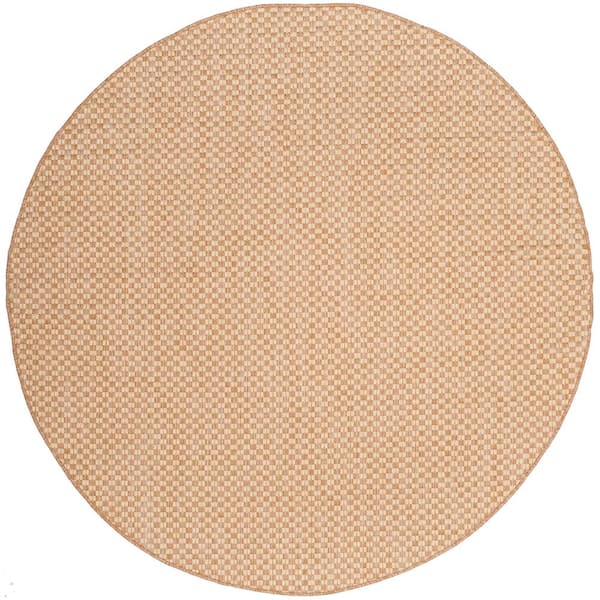 Courtyard Natural/Cream 10 ft. x 10 ft. Distressed Solid Color Indoor/Outdoor Round Area Rug