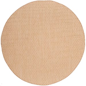 Courtyard Natural/Cream 8 ft. x 8 ft. Distressed Solid Indoor/Outdoor Patio  Round Area Rug