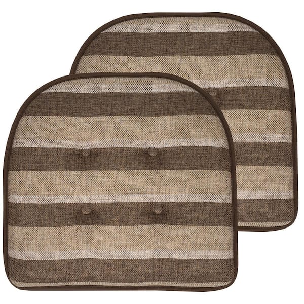 Sweet Home Collection Bradford Stripe U-Shape Memory Foam 17 in.x16 in. Non-Slip Back, Chair Cushion (2-Pack) Choco/Beige