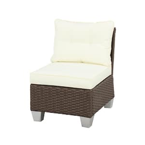 1-Piece Wicker Outdoor Sectional Armless Chair with Beige Cushions