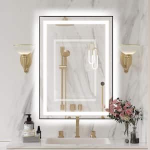 20 in.W x 28 in. H Large Rectangular Framed Anti-Fog LED Light Wall Mounted Bathroom Vanity Mirror in Matte Black